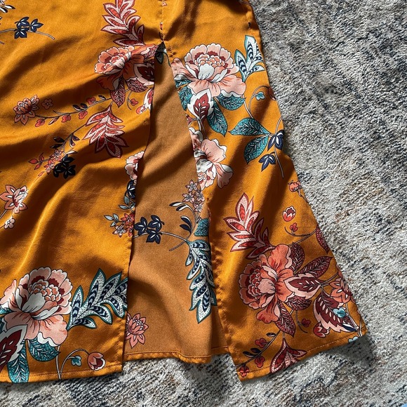 Cantonwalker Women Satin Slip Dress XS Cowl Neck Orange Floral Slit Sexy 90s Y2K - Picture 8 of 16